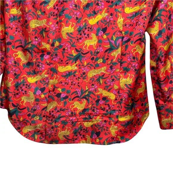 ♦️SOLD♦️J. Crew Collection Silk Twill Button Up in Jungle Cat Floral Print - Picture 13 of 15